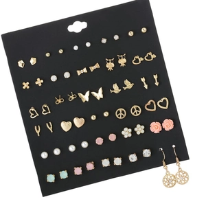 Sweet Alloy Stud Earrings Faux Artificial Pearl Rhinestone Enamel Mixed Bow Heart Butterfly Animal Flower Decorative Jewelry Gift For Women Girls