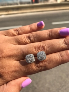 Classic square halo stud earrings with brilliant cubic zirconia in a white gold setting