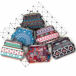 Bohemian ethnic pattern coin purses with vintage metal clasp closure in various colors