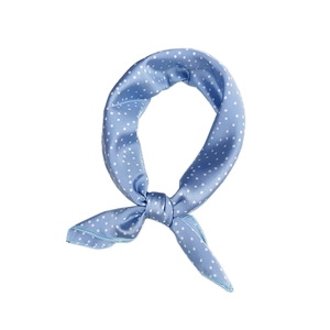 Elegant sky blue polka dot satin square scarf for women with silky glossy finish