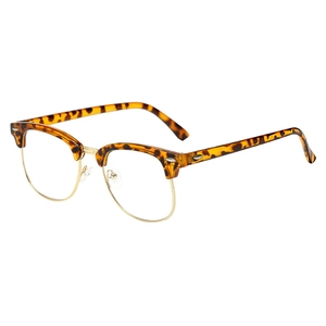 Classic half-frame tortoiseshell blue light blocking glasses with gold metal accents