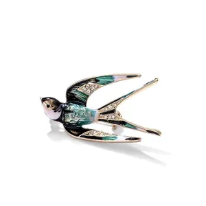 Swallow Bird Brooch Alloy Enamel Rhinestone Elegant Pin Vintage Style Jewelry Women Dress Accessory Glazed Colorful