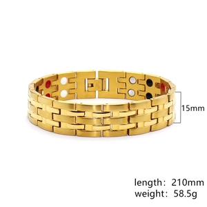 15mm gold stainless steel magnetic bracelet for men with length and weight specs