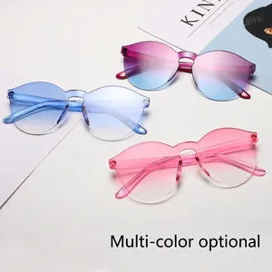 Fashion Rimless Integrated Sunglasses Trendy Gradient Colorful Jelly PC Frame Sun Eyewear For Men Women