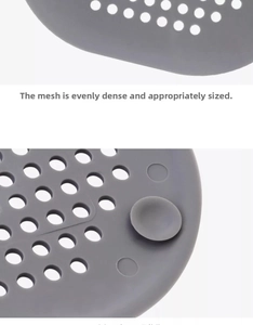 Dettaglio macro del filtro per lavandino in silicone grigio con fori e ventose