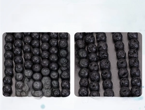 Macro comparison showing high quality 8mm black lava stone beads versus low quality beads