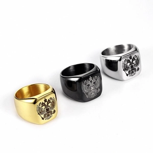 Mens Russian double headed eagle signet ring in gold black and silver stainless steel