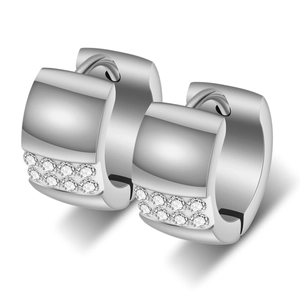 7MM silver titanium steel hoop earrings with double row sparkling cubic zirconia stones