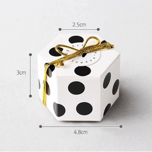 Mini hexagonal gift box with black polka dots and gold bow for small chocolates or jewelry