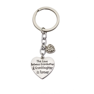 Silver grandmother granddaughter heart keychain with engraved forever love message