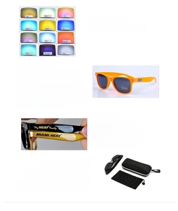 Customized sunglasses with 12 lens color options, orange frame and premium packaging set