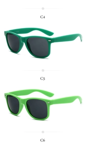 Detailed comparison of vintage sunglasses in deep green and neon green finishes