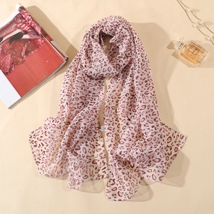 Chiffon leopard print scarf for women with elegant sheer fabric in warm beige tones