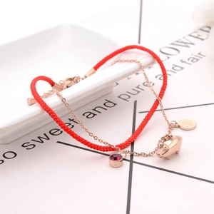 Zodiac Pig Bracelet Rose Gold Titanium Steel Red Rope Double Layer Zircon Lucky Blessing Jewelry For Women New Year Gift