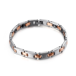 Minimalist titanium steel magnetic therapy bracelet for women in silver and rose gold
