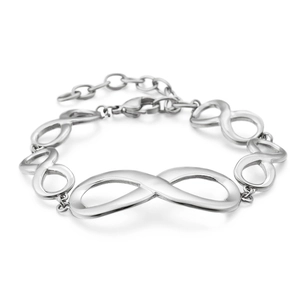 Polished stainless steel infinity link bracelet with adjustable lobster clasp for unisex