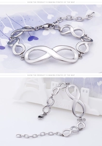 Polished stainless steel infinity link bracelet with adjustable lobster clasp and chain