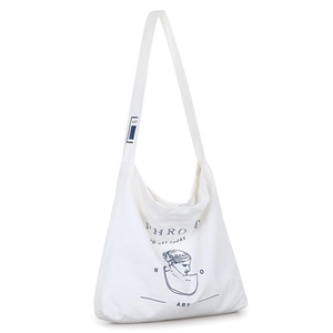 Minimalist white canvas tote bag with ART typography and artistic print design