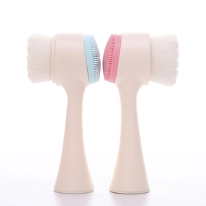 Double Sided Manual Facial Cleansing Brush Soft Fiber Bristles Silicone Massage Pad Deep Pore Cleaning Skin Care Tool