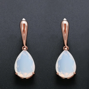 Elegant rose gold drop earrings with pear-cut opal stones for evening banquets