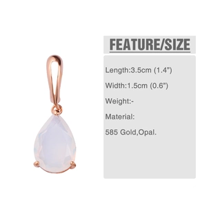 Detail view of pear-shaped opal drop earrings in 585 rose gold with size dimensions