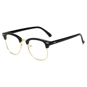 Classic black and gold semi-rimless Clubmaster glasses frame with blue light lenses