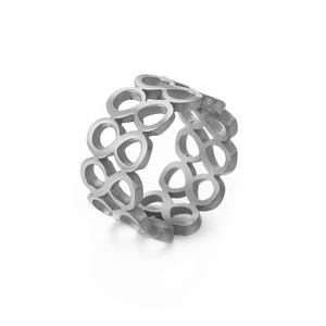 Minimalist silver infinity loop stainless steel ring with modern geometric hollow design
