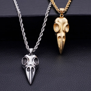 Gothic retro bird skull pendant necklaces in gold and silver stainless steel finishes