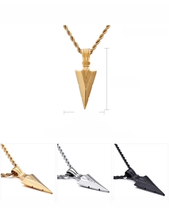 Spécifications de taille et couleurs pour collier pendentif pointe de flèche en acier