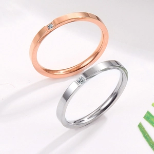 Minimalist Titanium Steel Ring Inlaid With Single Cubic Zirconia Polished Narrow Band Fashion Jewelry For Women Couples