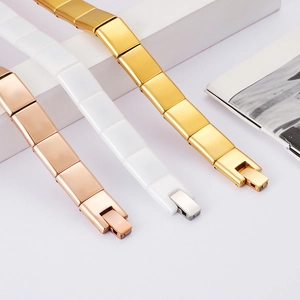 Classic magnetic therapy bracelet in rose gold, white ceramic, and gold-tone finish