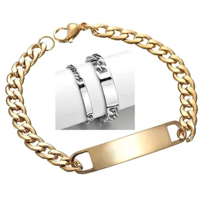 Pulsera ID Minimalista De Acero Inoxidable Grabable Cadena Cubana Barra Curvada Joyería Para Hombres Y Mujeres Moda