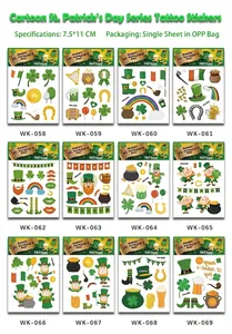Detailed grid of 12 waterproof St. Patrick's Day clover and leprechaun tattoo sheets