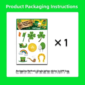 Detail of St. Patrick's Day temporary tattoos with shamrocks, rainbows and Irish flag