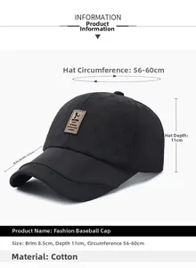 Tableau des tailles détaillé pour casquette de baseball noire avec sangle réglable