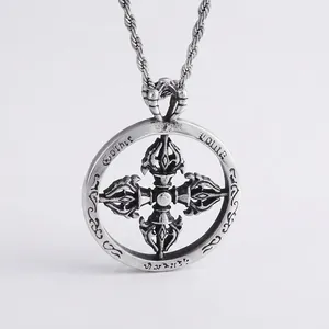 Pendentif Croix Double Vajra En Acier Inoxydable Bijoux Gothiques Punk Religieux Rétro Pour Hommes