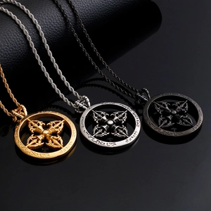 Colliers avec pendentif vajra gothique évidé en acier inoxydable or, argent et noir