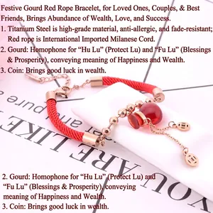 Bracelet cordon Milan rouge avec pendentif gourde en or rose en acier titane hypoallergénique