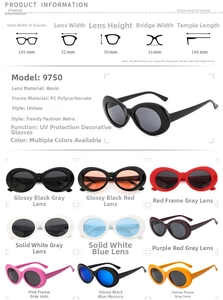 Detailed size specifications for 9750 oval frame sunglasses with 145mm total frame width