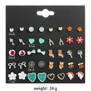 Set of 15 pairs colorful enamel stud earrings with cute lollipops and roller skates designs