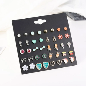 Set of 20 pairs colorful candy-colored stud earrings with cute lollipop and skate shapes