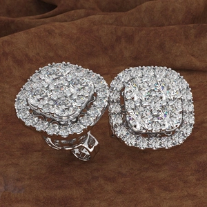 Classic silver-tone square halo stud earrings with brilliant cluster-set cubic zirconia
