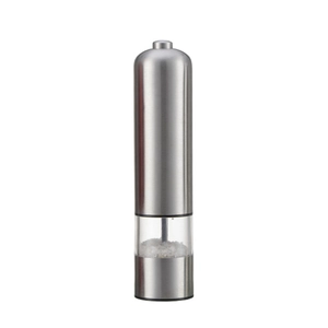 Electric stainless steel pepper grinder with minimalist design and top operation button