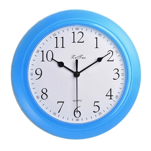 Sky blue silent wall clock 9 inch with 3D Arabic numerals and precise quartz movement