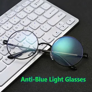 Occhiali rotondi retrò anti luce blu con montatura in metallo nero e protezione UV400