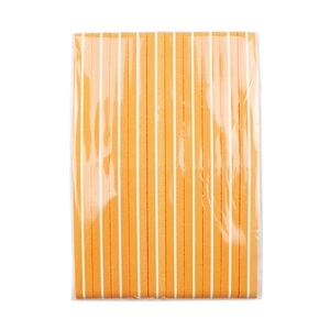 Detail of orange diamond-shaped sponge nail files 100/180 grit in transparent packaging