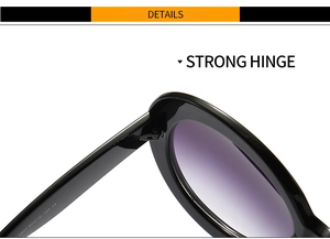 Détail de la charnière en métal et marquage CE sur lunettes de soleil carrées