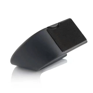 Macro detail of the black U-shaped Apple Watch stand base with premium anti-slip padding