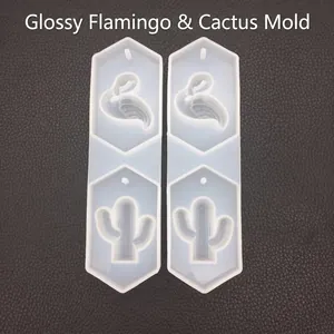 Glossy Flamingo and Cactus Silicone Molds for DIY Resin Jewelry and Crafting Projects
