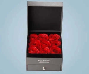 Gray double-layer jewelry gift box with nine red roses and a storage drawer
